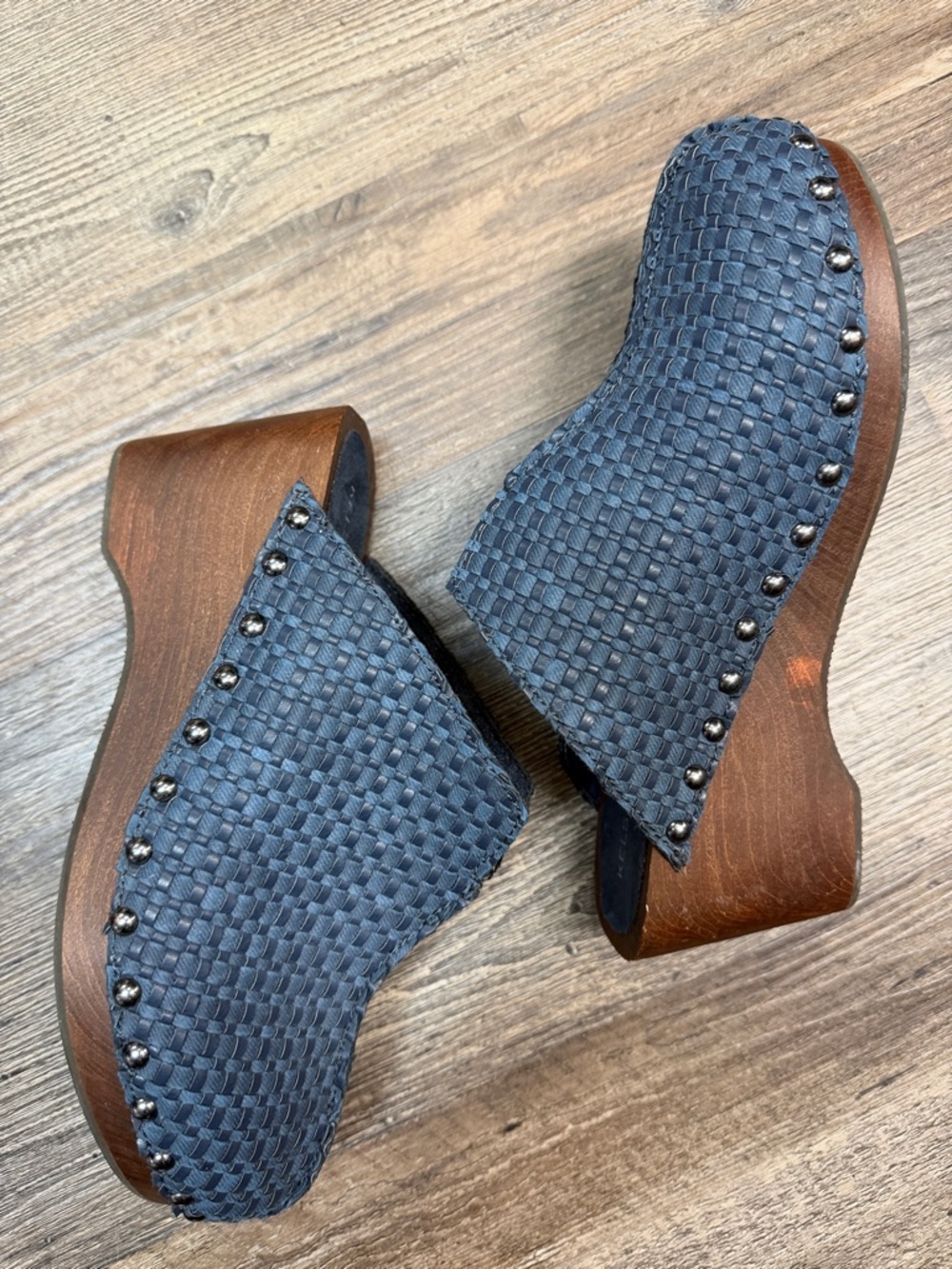 Anthropologie Kelsi Dagger Brooklyn Boulder Navy Heeled Mules Shoe Size 7 - Picture 3 of 9